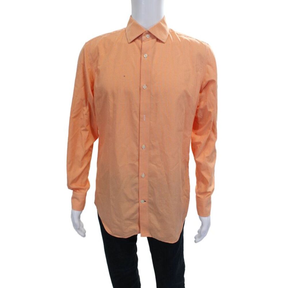 Banana Republic Mens Checkered Long Sleeve Button-Down Shirt Orange Size M